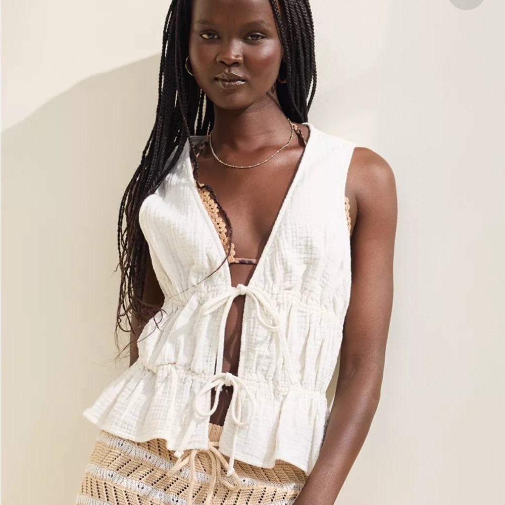 aerie White Tie-Front Peplum Tank